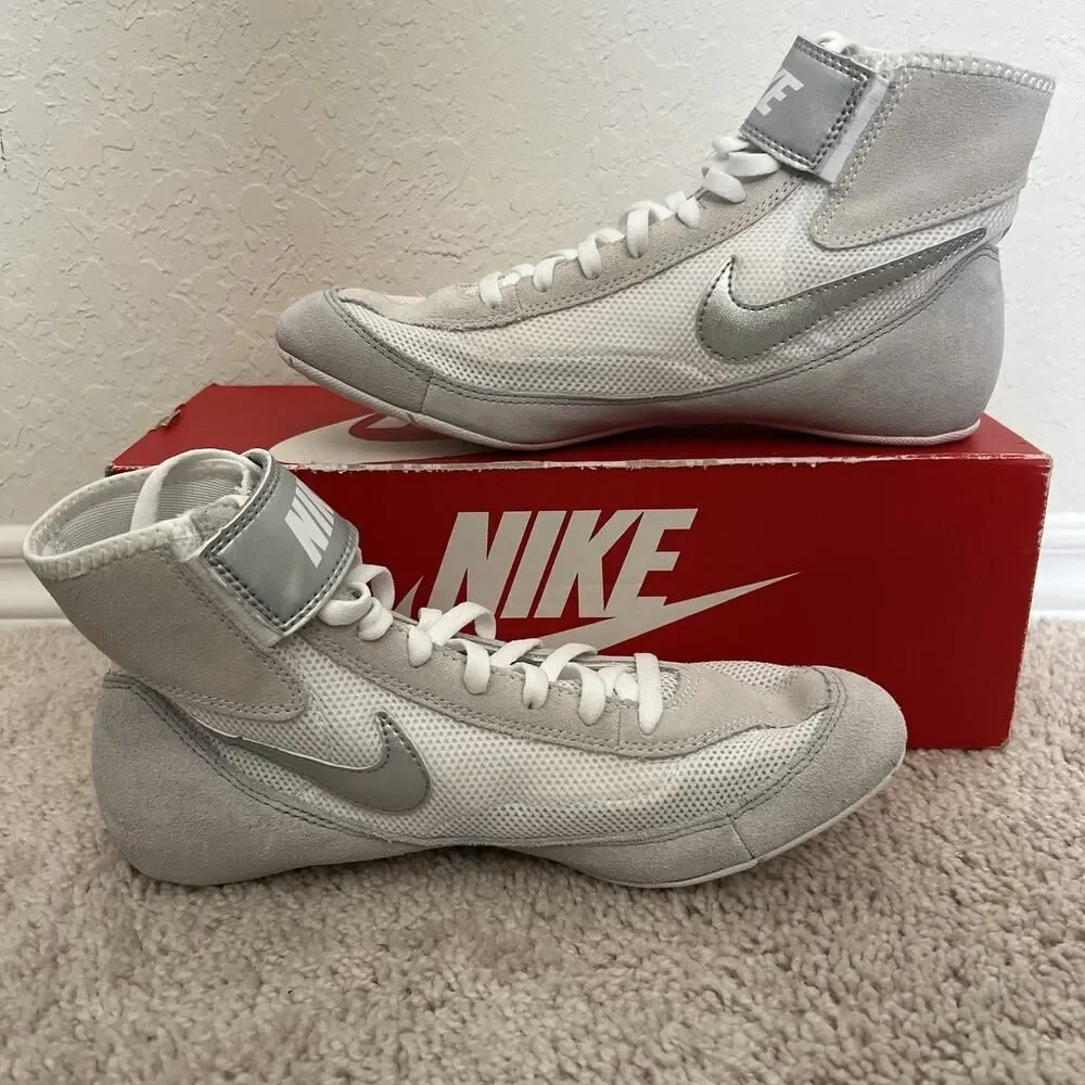 Nike SpeedSweep 7 White Metallic Silve Wrestling Shoes 366683-100 Men Size 8 New